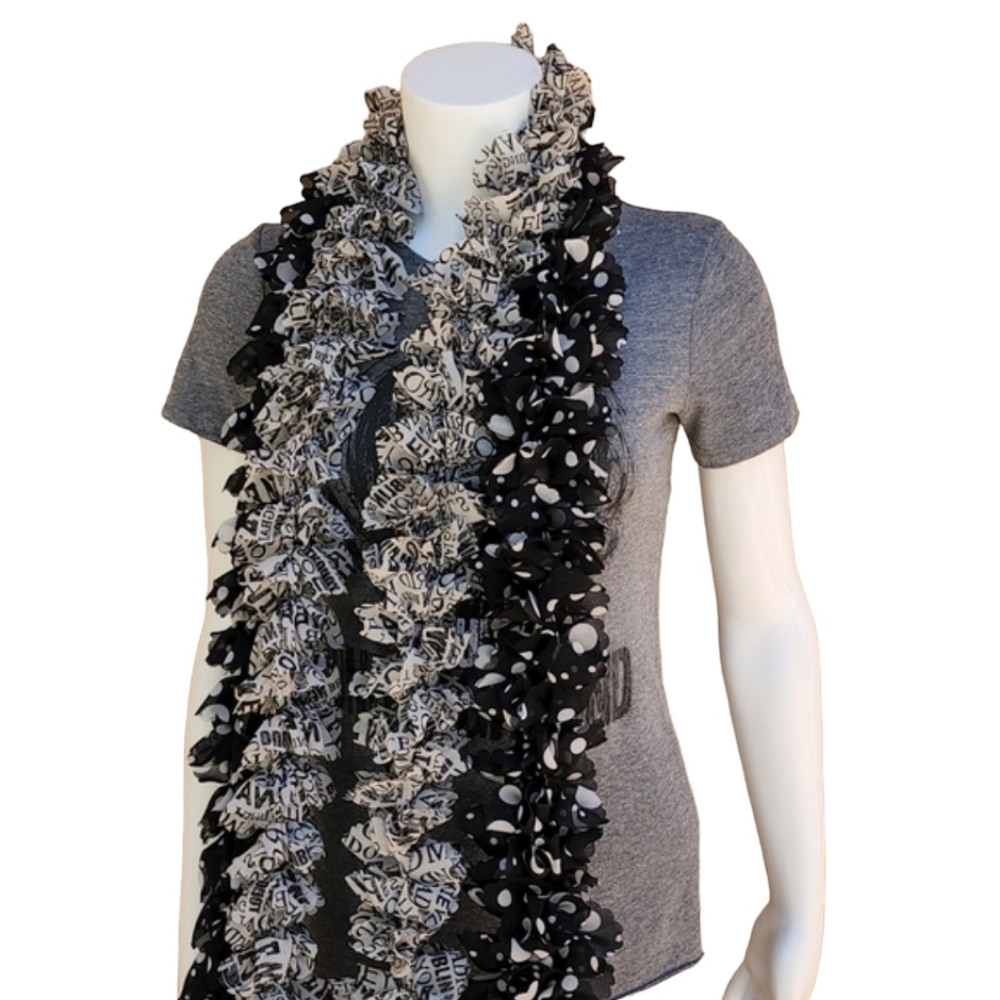 Vintage Handmade Chiffon Pom Pom Scarf Two Scarves Shreds Polka Dots US Cities - Picture 6 of 16